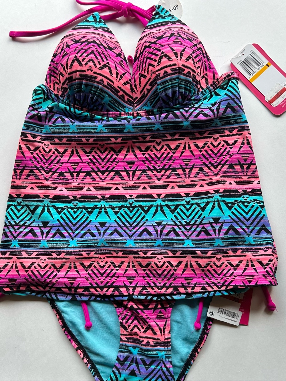 NWT Hula Honey Pink & Turquoise Tribal Print Tankini Set